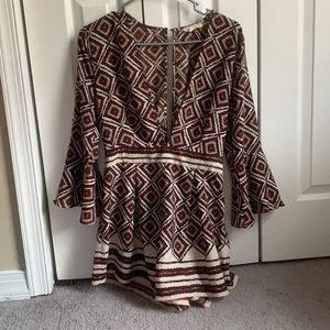 EUC • Romper with Bell Slv and Deep Plunge• size L